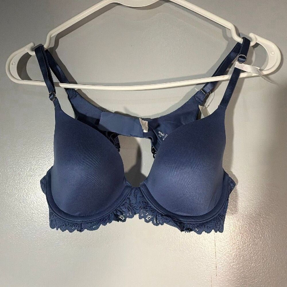 Aerie Real Sunnie Full Coverage Bra 34A Blue Lace Back Underwire NEW